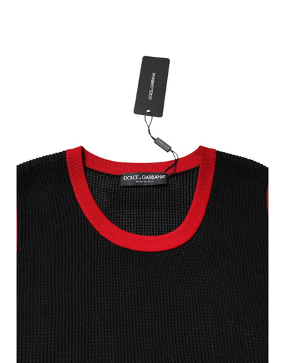 Dolce & Gabbana Schwarzes Baumwoll-T-Shirt mit Rundhalsausschnitt und schmaler Passform