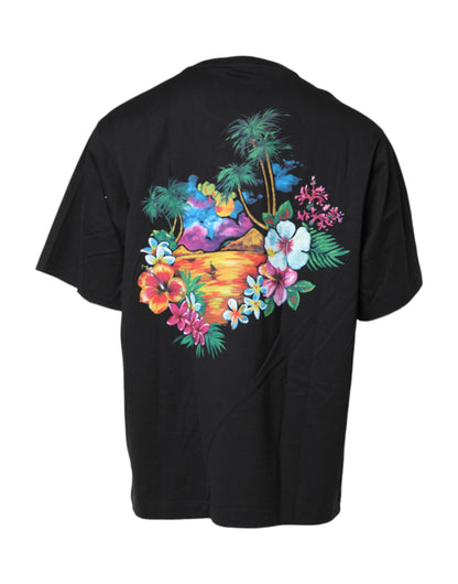 Dolce & Gabbana Schwarzes DG T-Shirt mit Blumendruck und Rundhalsausschnitt