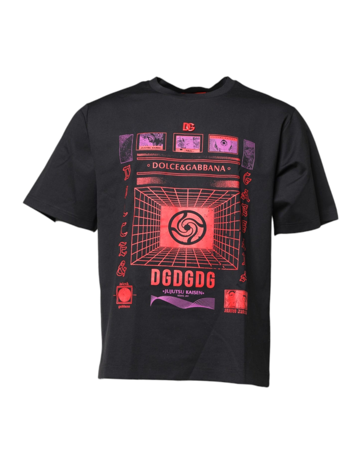 Dolce & Gabbana Schwarzes T-Shirt mit Rundhalsausschnitt und Grafikdruck aus Baumwolle