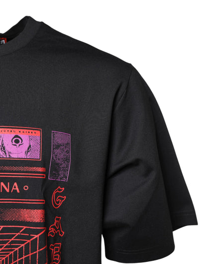 Dolce & Gabbana Schwarzes T-Shirt mit Rundhalsausschnitt und Grafikdruck aus Baumwolle
