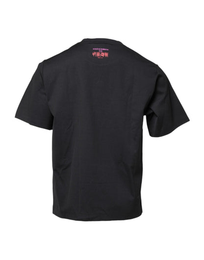 Dolce & Gabbana Schwarzes T-Shirt mit Rundhalsausschnitt und Grafikdruck aus Baumwolle