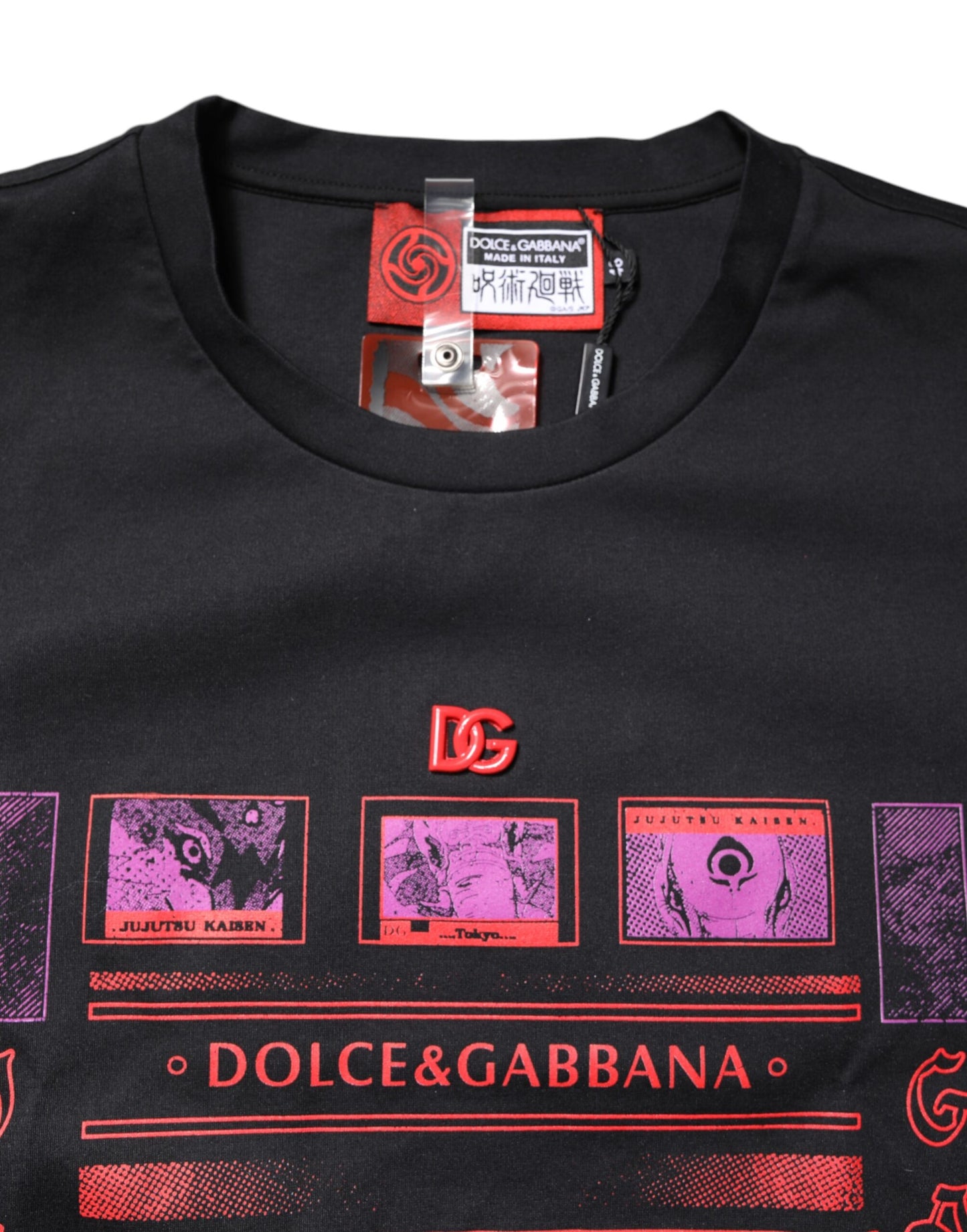Dolce & Gabbana Schwarzes T-Shirt mit Rundhalsausschnitt und Grafikdruck aus Baumwolle
