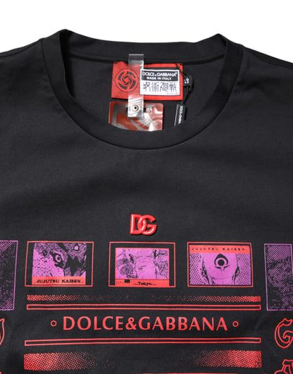 Dolce & Gabbana Schwarzes T-Shirt mit Rundhalsausschnitt und Grafikdruck aus Baumwolle