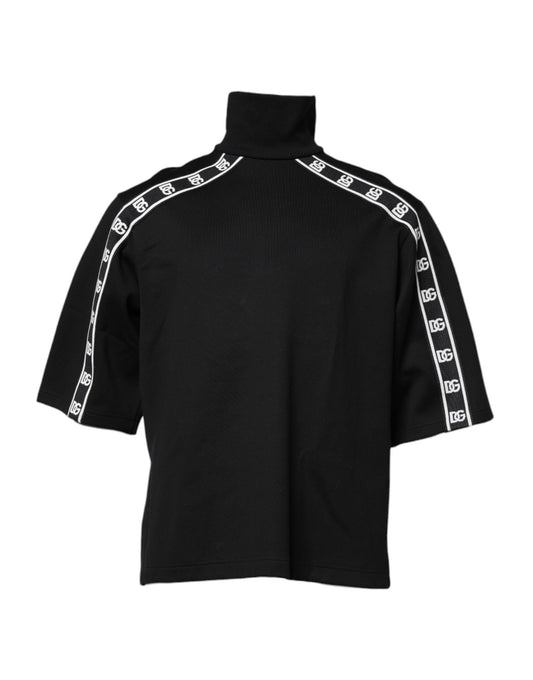 Dolce & Gabbana Schwarzes Rollkragen-T-Shirt mit DG-Druck aus Baumwolle