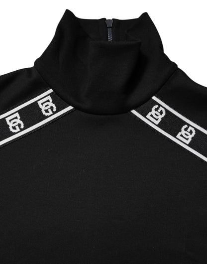 Dolce & Gabbana Schwarzes Rollkragen-T-Shirt mit DG-Druck aus Baumwolle