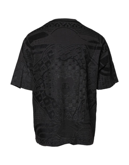 Dolce & Gabbana Schwarzes Baumwoll-Bandana-Logo-T-Shirt mit Rundhalsausschnitt