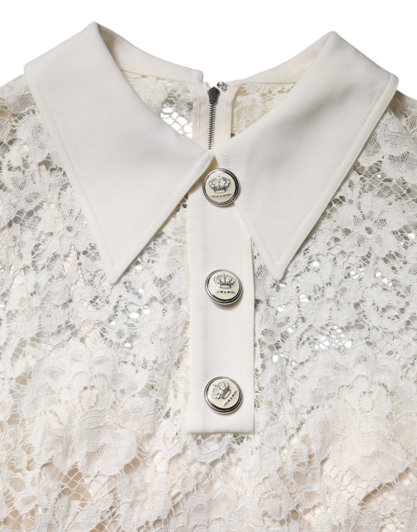 Dolce & Gabbana Weißes Kleid mit geblümter Spitze und langen Ärmeln in A-Linie