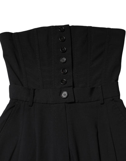 Dolce & Gabbana Schwarzer trägerloser Strampler aus Wolle Jumpsuit Kleid