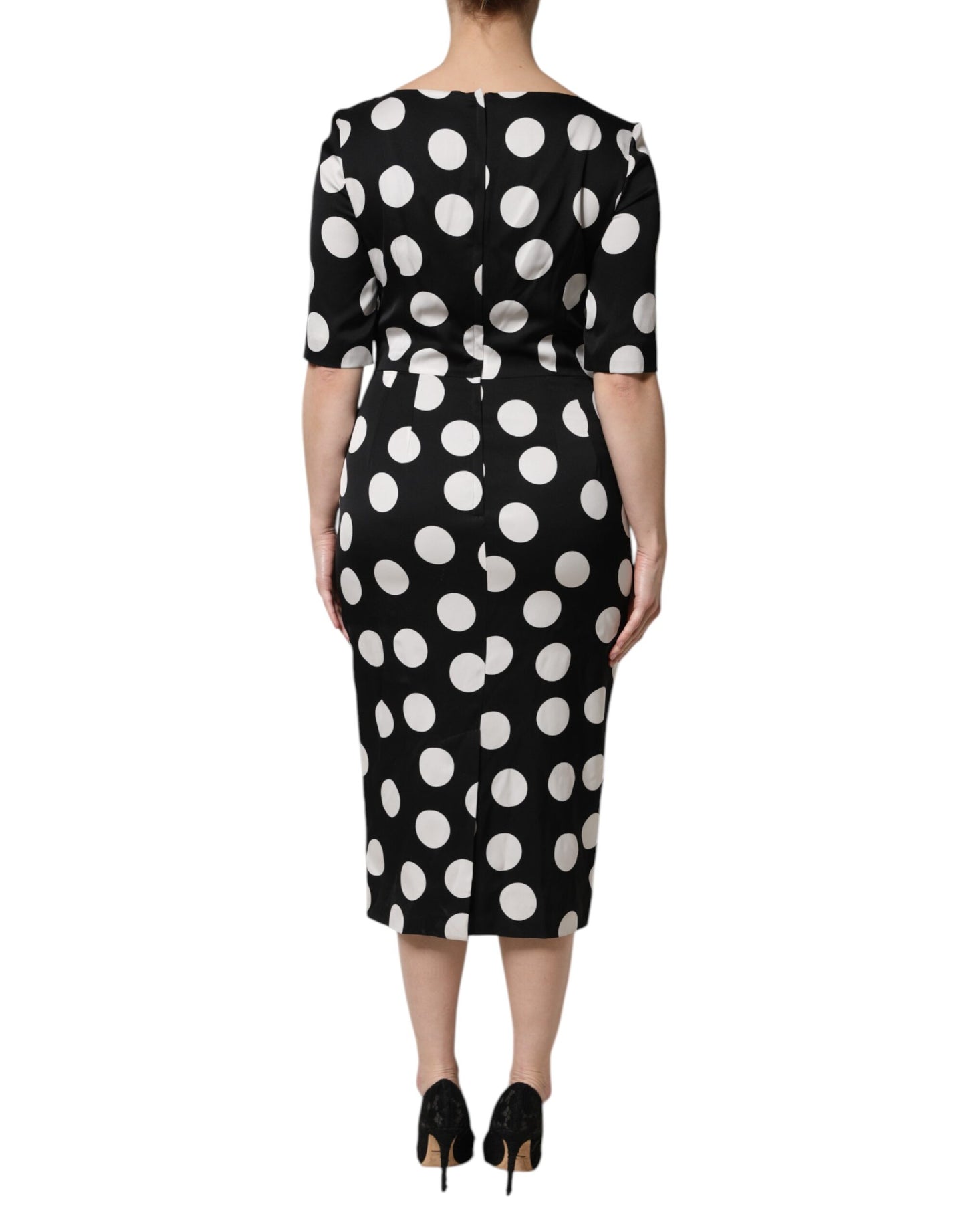 Dolce & Gabbana Schwarz-Weißes gepunktetes Midikleid mit Etui