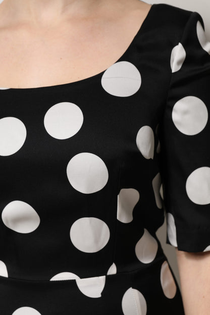 Dolce & Gabbana Schwarz-Weißes gepunktetes Midikleid mit Etui