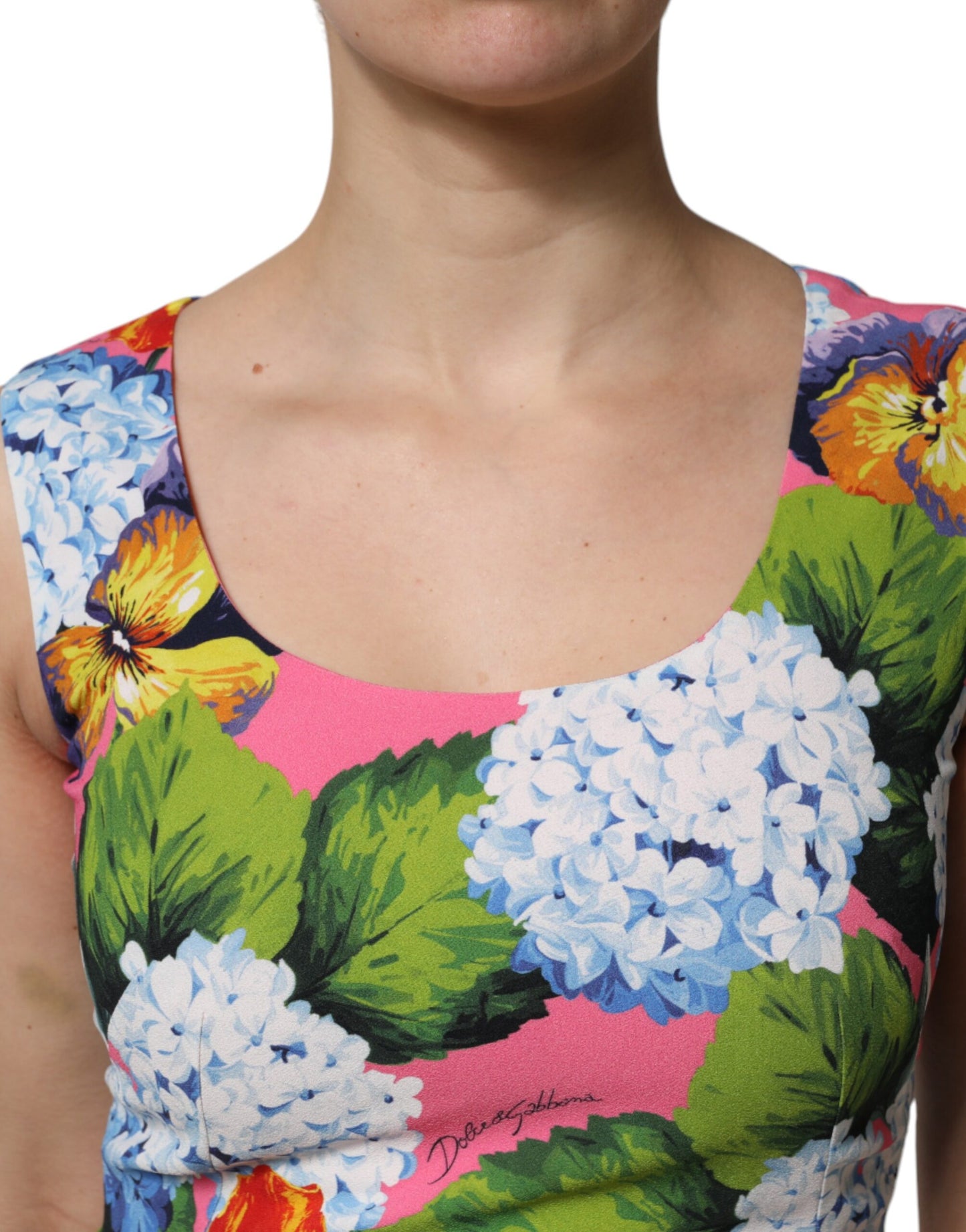 Dolce & Gabbana Multicolor Floral Ärmelloses Etuikleid