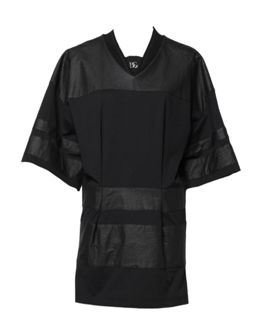 Dolce & Gabbana Schwarzes Baumwoll-T-Shirt mit kurzen Ärmeln und V-Ausschnitt