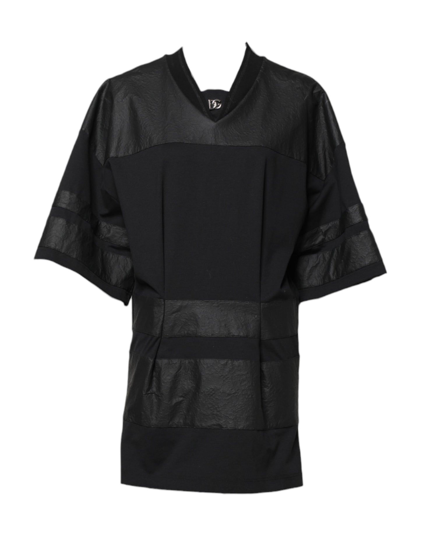 Dolce & Gabbana Schwarzes Baumwoll-T-Shirt mit kurzen Ärmeln und V-Ausschnitt