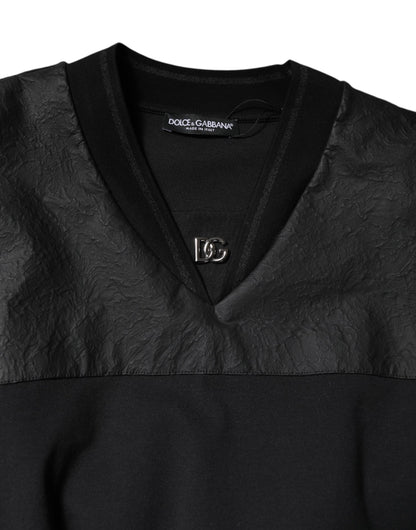 Dolce & Gabbana Schwarzes Baumwoll-T-Shirt mit kurzen Ärmeln und V-Ausschnitt
