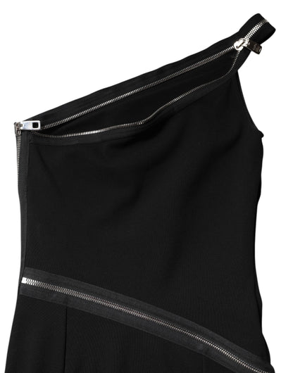 Dolce & Gabbana Schwarzes Viskose Etuikleid mit Reißverschluss und einer Schulter