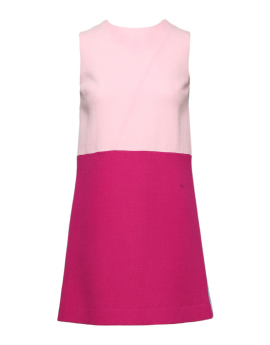 Dolce & Gabbana Rosa-blaues ärmelloses Shift-Minikleid aus Wolle
