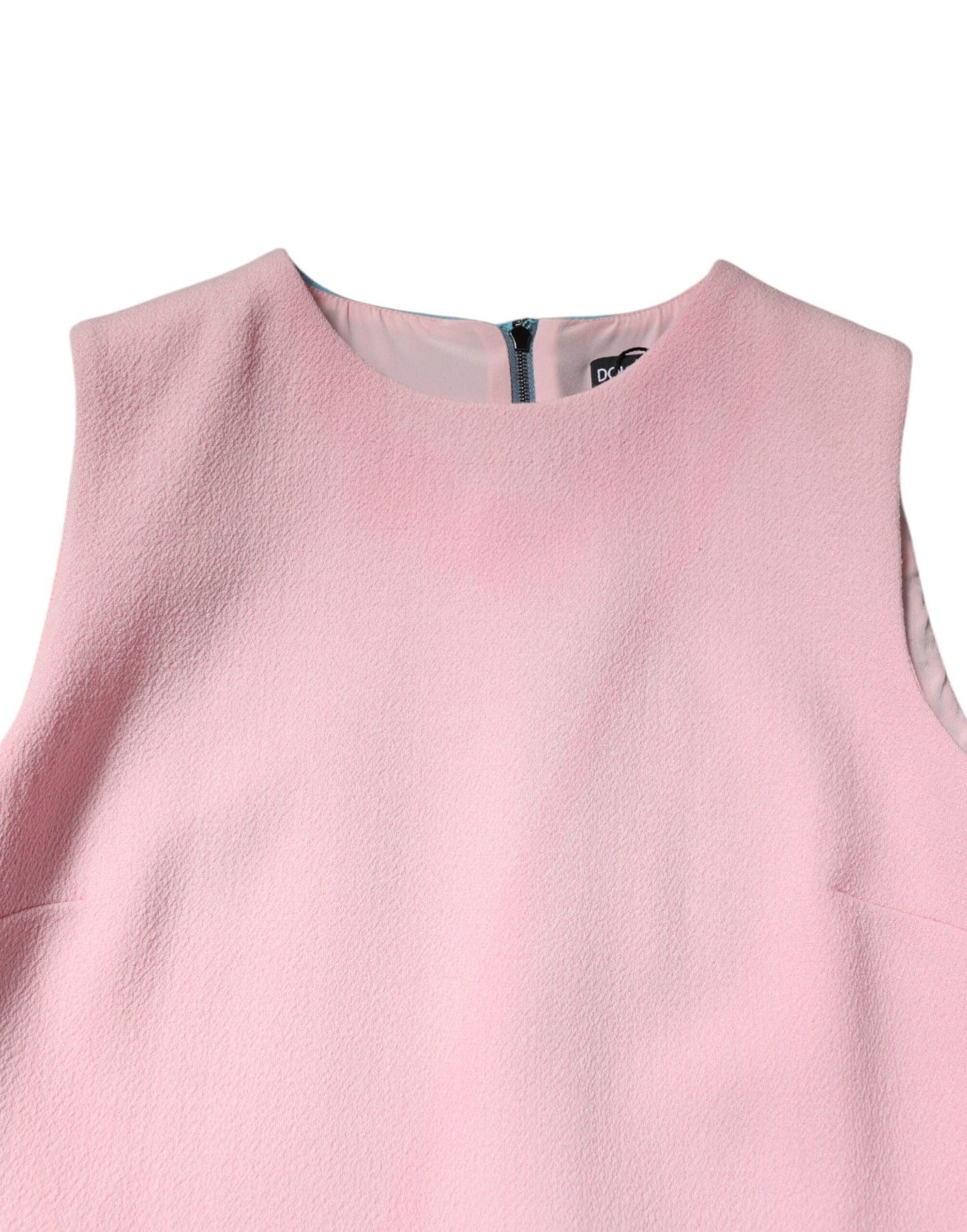 Dolce & Gabbana Rosa-blaues ärmelloses Shift-Minikleid aus Wolle