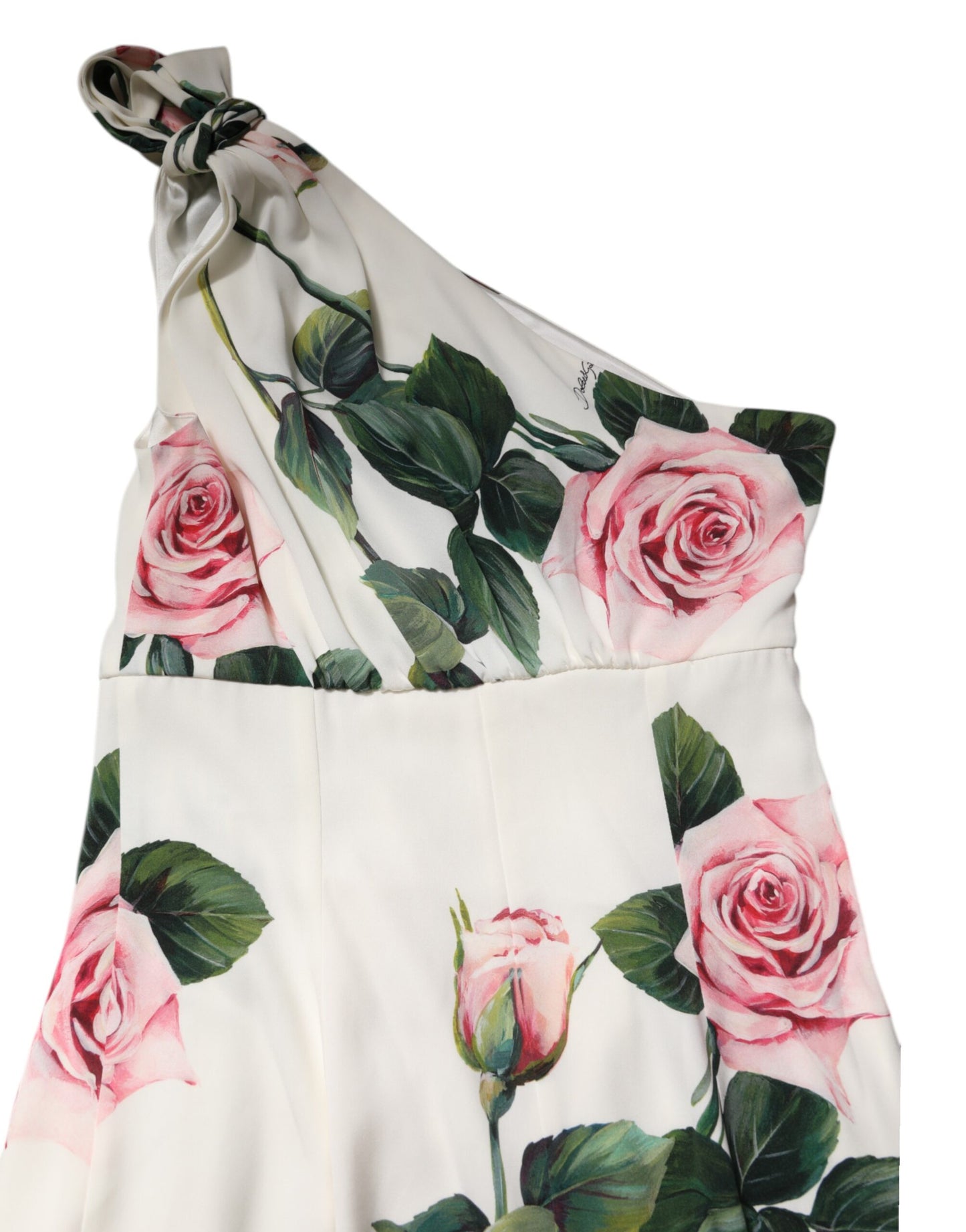 Dolce & Gabbana Weißes geblümtes Ein-Schulter-Midikleid