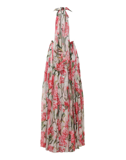 Dolce & Gabbana Weißes geblümtes Seidenhalter-Maxikleid in A-Linie