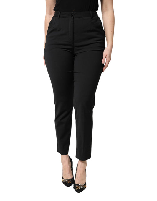 Dolce & Gabbana Schwarze Polyesterhose mit hoher Taille