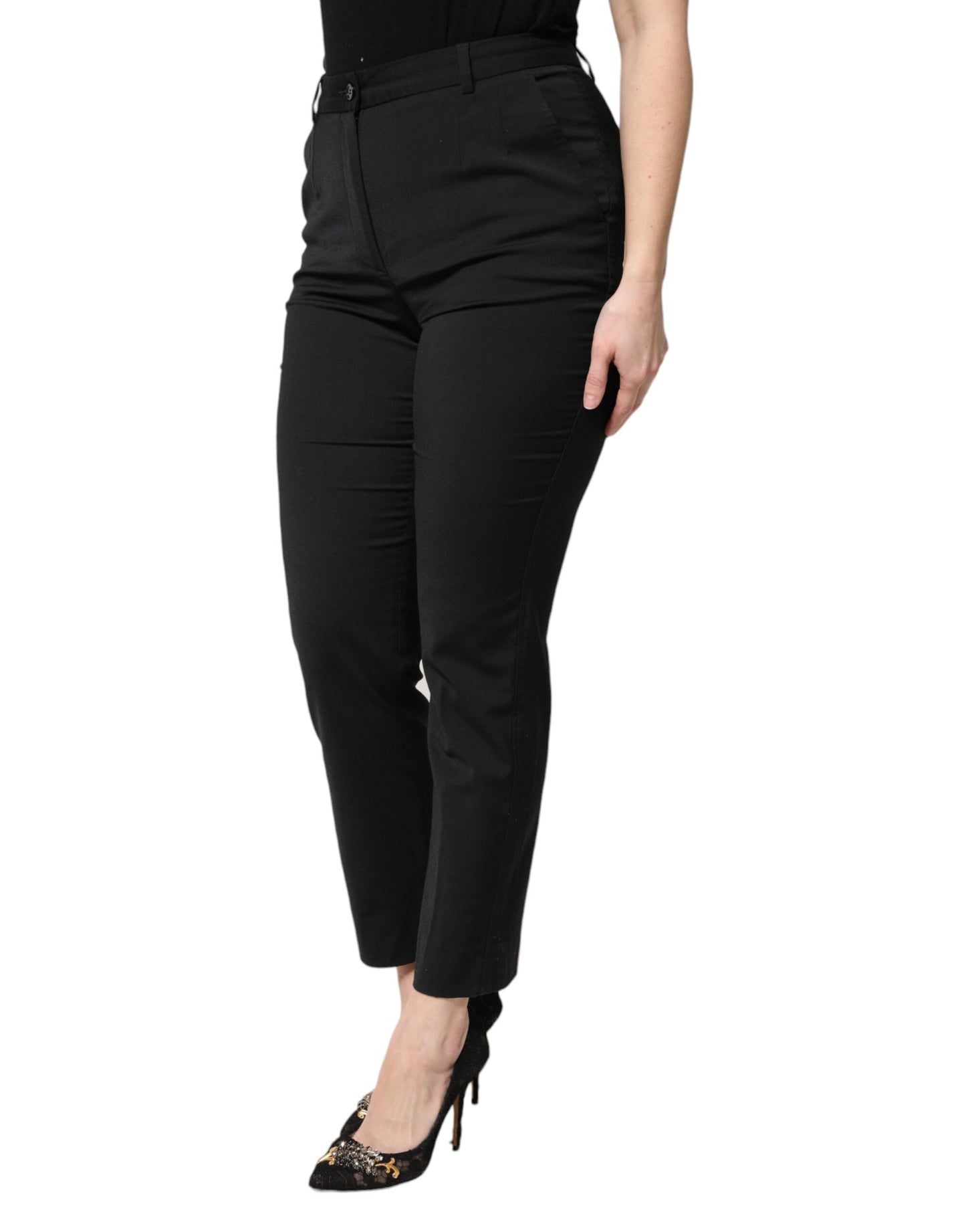 Dolce & Gabbana Schwarze Polyesterhose mit hoher Taille