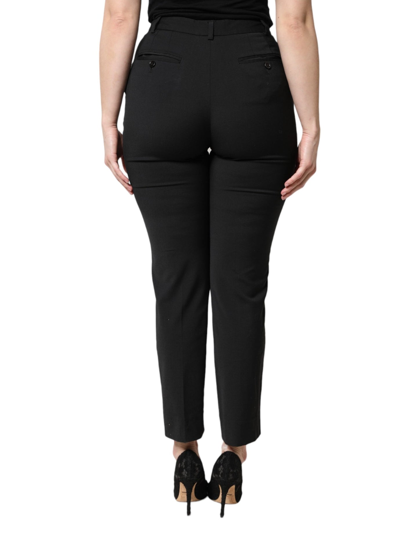 Dolce & Gabbana Schwarze Polyesterhose mit hoher Taille