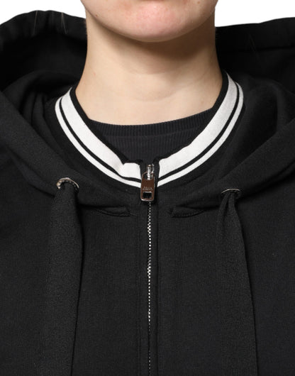 Dolce & Gabbana Schwarzes Baumwoll-Sweatshirt mit Kapuze und Reißverschluss Pullover