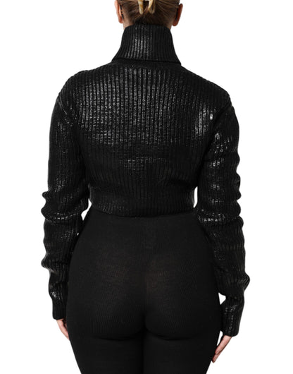Dolce & Gabbana Schwarzes langärmeliges Rollkragen-Top aus Wolle