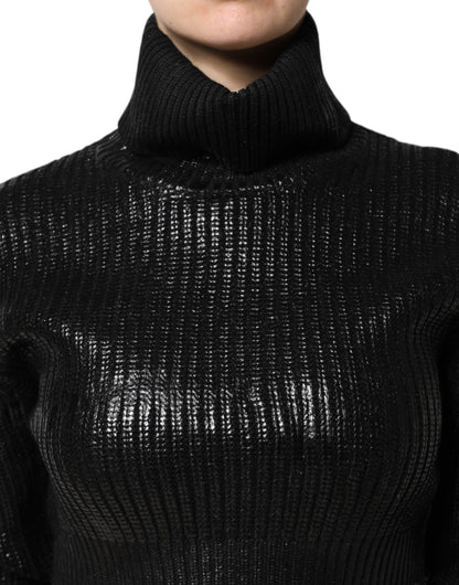 Dolce & Gabbana Schwarzes langärmeliges Rollkragen-Top aus Wolle