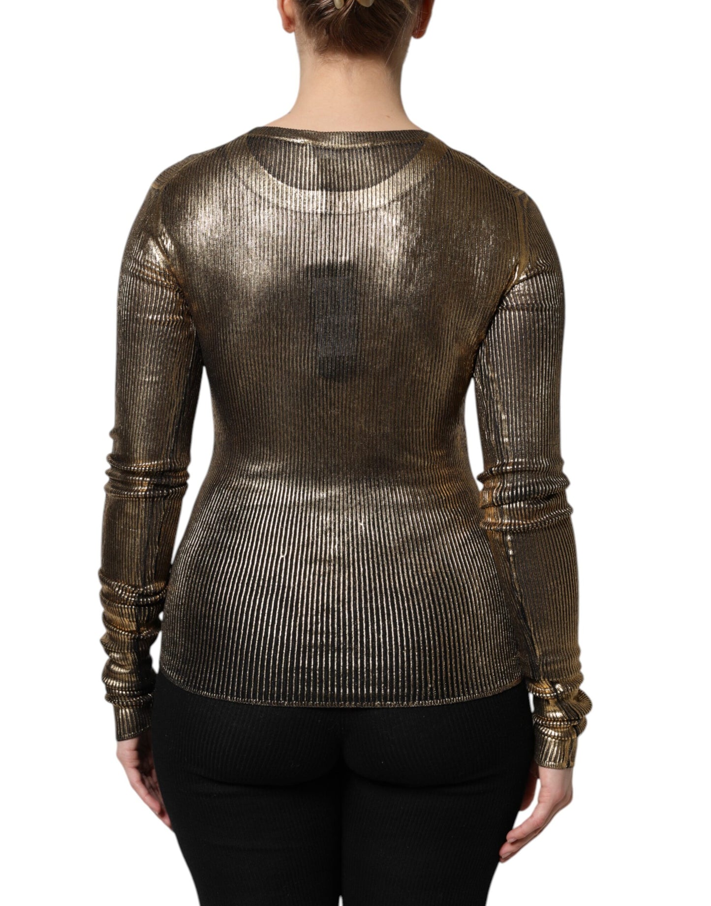 Dolce & Gabbana Gold Rundhalsausschnitt Langarmpullover Top
