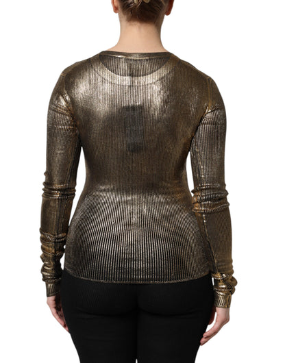 Dolce & Gabbana Gold Rundhalsausschnitt Langarmpullover Top