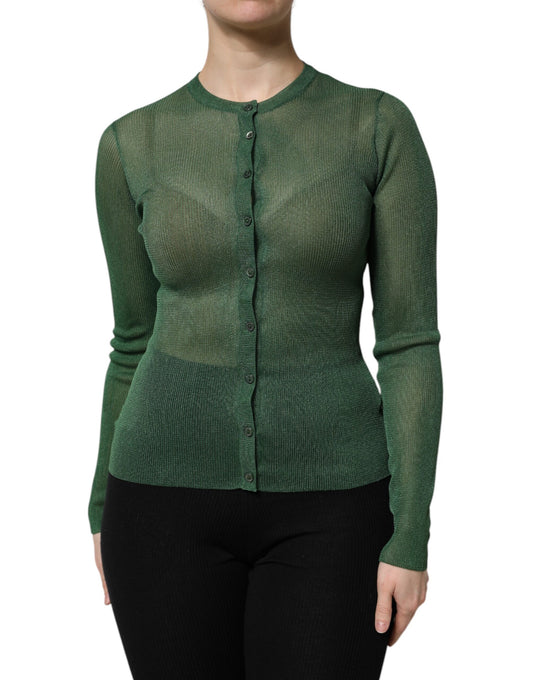 Dolce & Gabbana Grüner Polyester Pullover mit langen Ärmeln