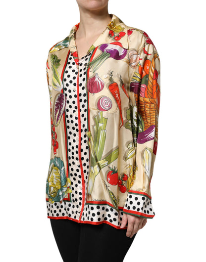 Dolce & Gabbana Multicolor Gemüse Seide Lange Ärmel Top
