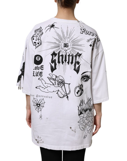 Dolce & Gabbana Bedrucktes T-Shirt aus weißer Baumwolle DG BLESSED
