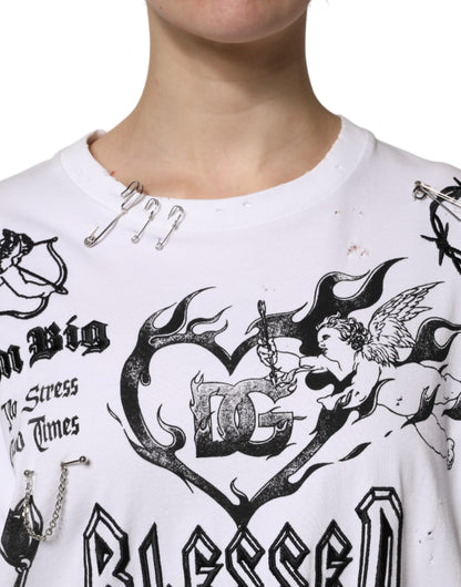 Dolce & Gabbana Bedrucktes T-Shirt aus weißer Baumwolle DG BLESSED