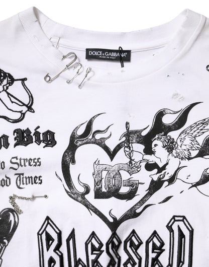 Dolce & Gabbana Bedrucktes T-Shirt aus weißer Baumwolle DG BLESSED