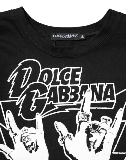 Dolce & Gabbana Schwarzes T-Shirt mit bedruckten kurzen Ärmeln aus Baumwolle