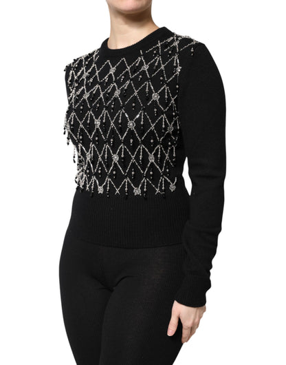 Dolce & Gabbana Schwarzes Kaschmir-Top mit langen Ärmeln und Verzierungen