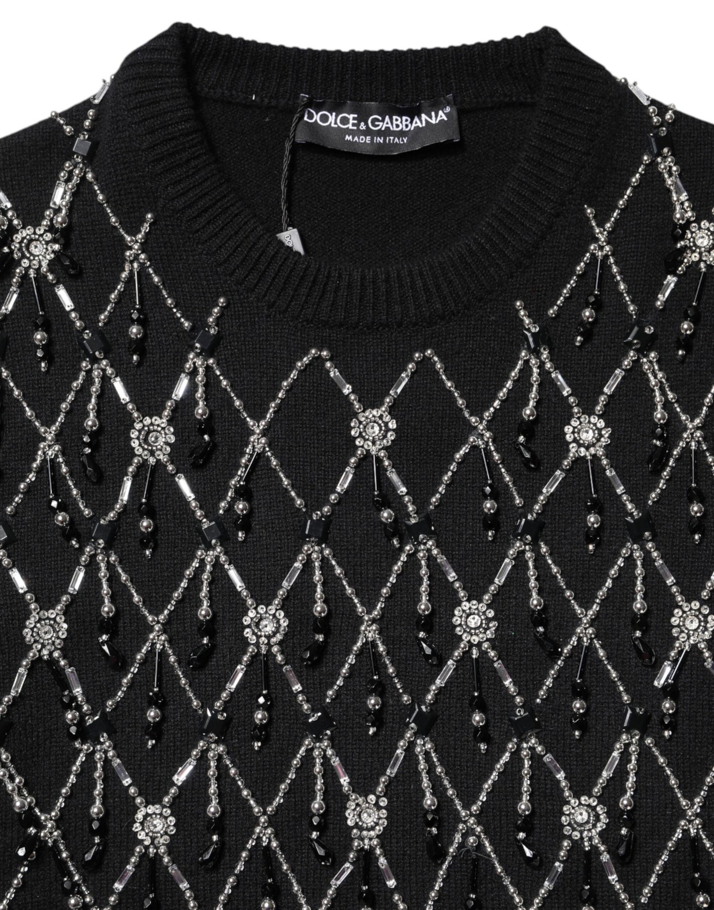 Dolce & Gabbana Schwarzes Kaschmir-Top mit langen Ärmeln und Verzierungen