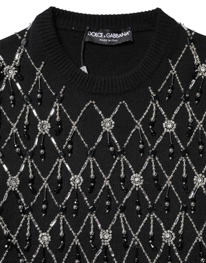 Dolce & Gabbana Schwarzes Kaschmir-Top mit langen Ärmeln und Verzierungen