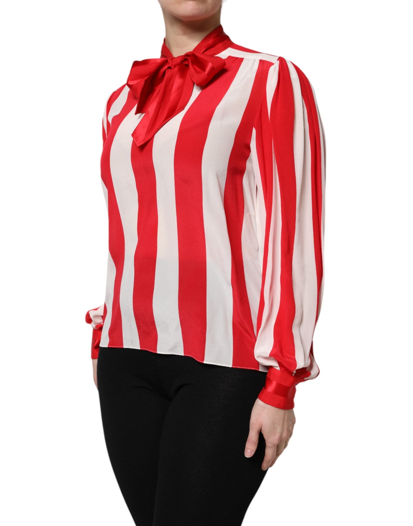 Dolce & Gabbana Rot Weiß Streifen Ascot Kragen Bluse Top