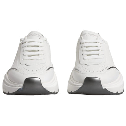 Dolce & Gabbana Weiß Silber DAYMASTER Leder Turnschuhe Schuhe