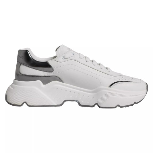 Dolce & Gabbana Weiß Silber DAYMASTER Leder Turnschuhe Schuhe