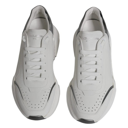 Dolce & Gabbana Weiß Silber DAYMASTER Leder Turnschuhe Schuhe
