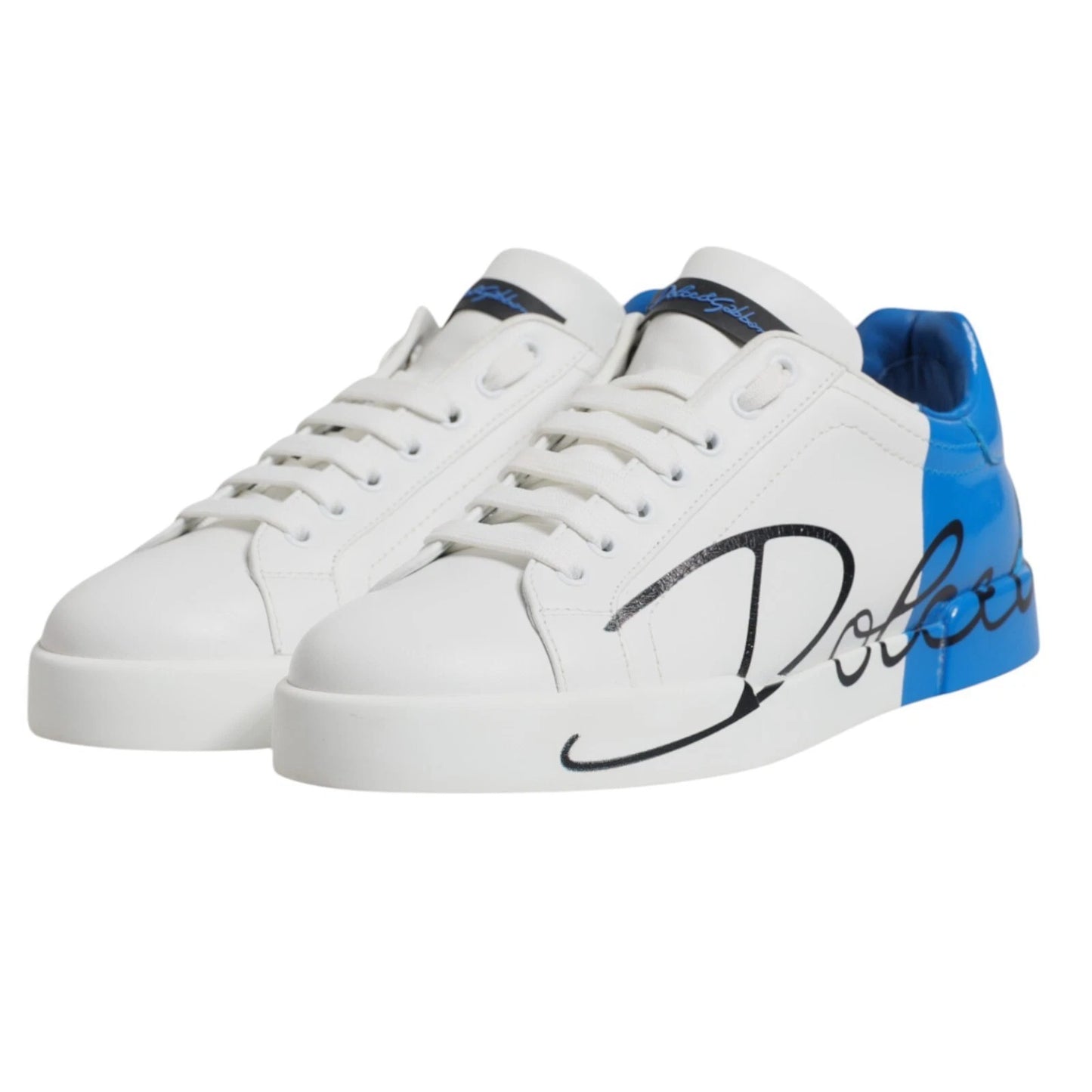 Dolce & Gabbana Weiß Blau Leder Logo Low Top Sneakers Schuhe