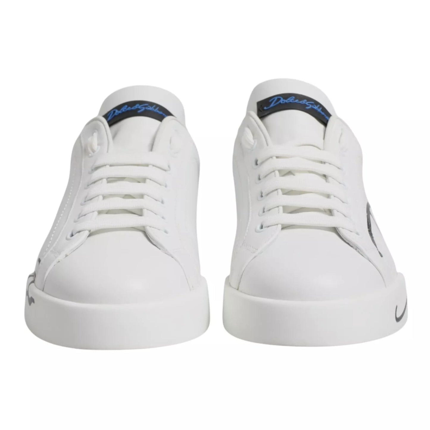 Dolce & Gabbana Weiß Blau Leder Logo Low Top Sneakers Schuhe