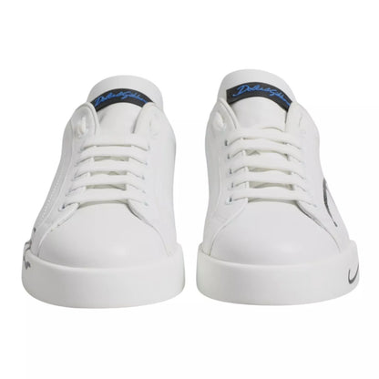 Dolce & Gabbana Weiß Blau Leder Logo Low Top Sneakers Schuhe
