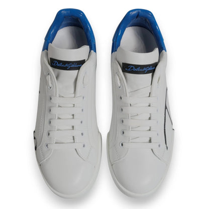 Dolce & Gabbana Weiß Blau Leder Logo Low Top Sneakers Schuhe
