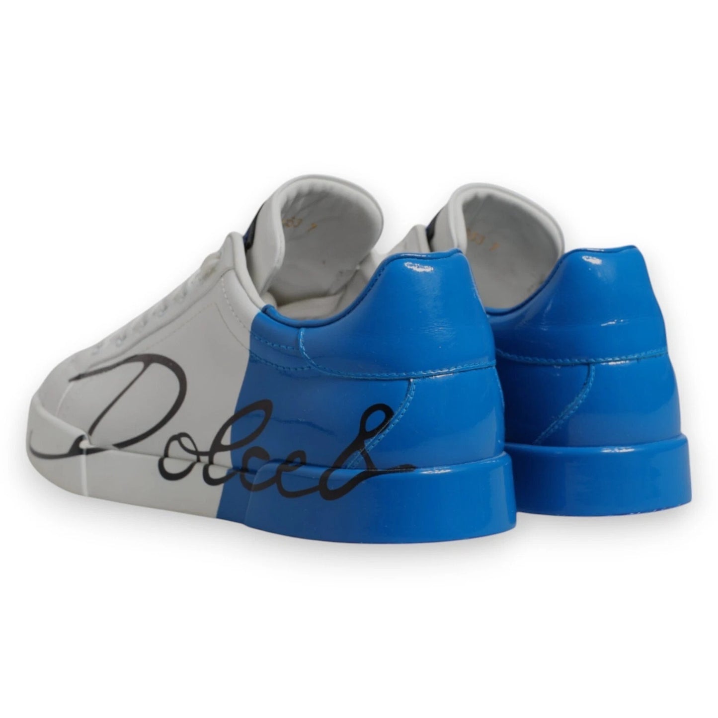 Dolce & Gabbana Weiß Blau Leder Logo Low Top Sneakers Schuhe