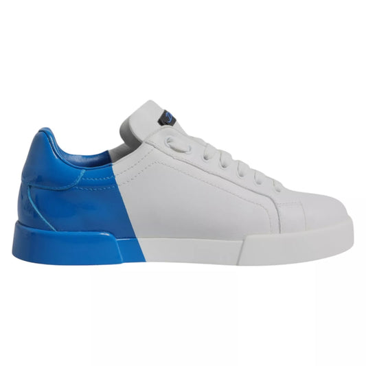 Dolce & Gabbana Weiß Blau Leder Logo Low Top Sneakers Schuhe